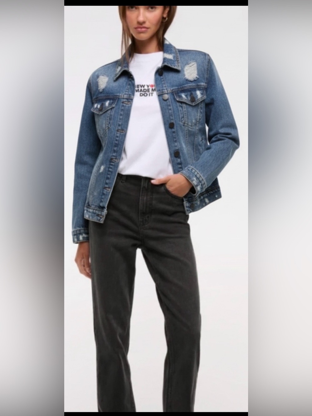 Distressed Wash Denim Jacket in Light Blue